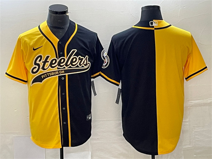 Personalized Men’s Pittsburgh Steelers Blank Yellow Black Split Cool Base Stitched Baseball Jersey
