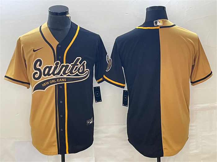 Personalized Men’s New Orleans Saints Black Gold Split Cool Base Stitched Baseball Jersey
