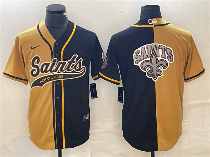 Personalized Men’s New Orleans Saints Black Gold Split Team Big Logo Cool Base Stitched Baseball Jersey