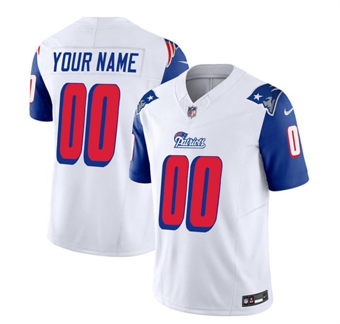 Personalized Men’s New England Patriots Active Player White Blue 2023 F.U.S.E. Throwback Limited Stitched Football Jersey