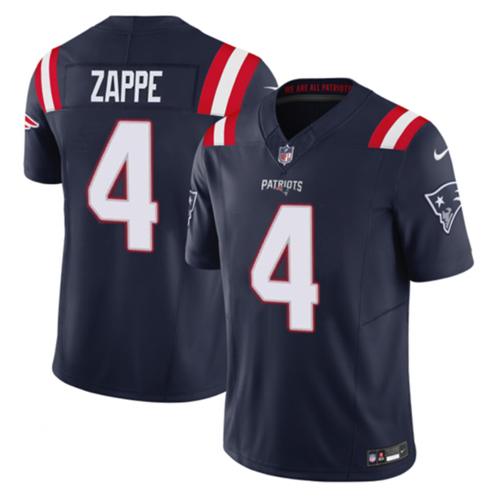 Personalized Men’s New England Patriots #4 Bailey Zappe Navy 2023 F.U.S.E. Limited Stitched Football Jersey