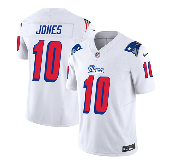Personalized Men’s New England Patriots #10 Mac Jones White 2023 F.U.S.E. Throwback Limited Stitched Football Jersey