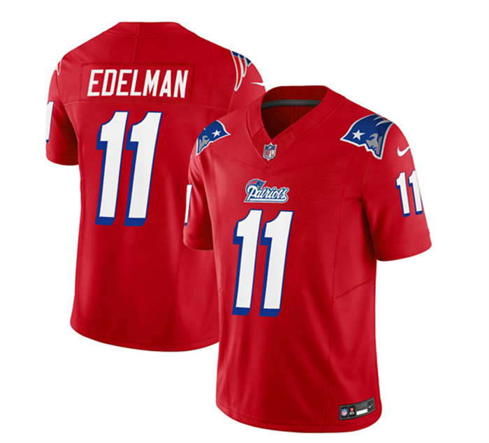 Personalized Men’s New England Patriots #11 Julian Edelman Red 2023 F.U.S.E. Throwback Limited Stitched Football Jersey