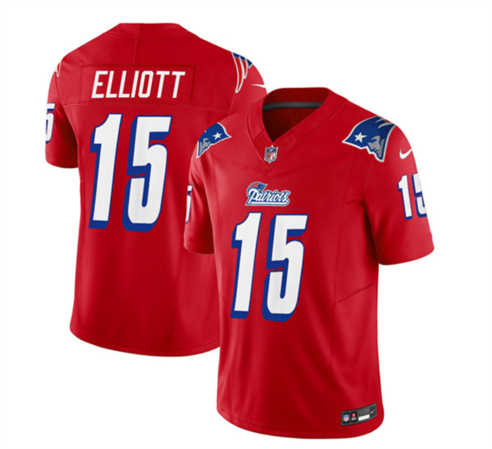 Personalized Men’s New England Patriots #15 Ezekiel Elliott Red 2023 F.U.S.E. Throwback Limited Stitched Football Jersey