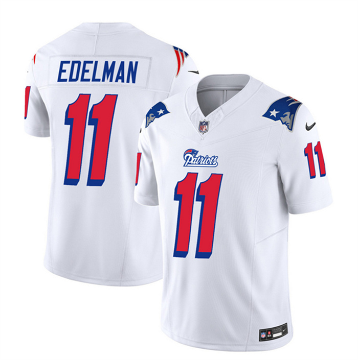 Personalized Men’s New England Patriots #11 Julian Edelman White 2023 F.U.S.E. Throwback Limited Stitched Football Jersey