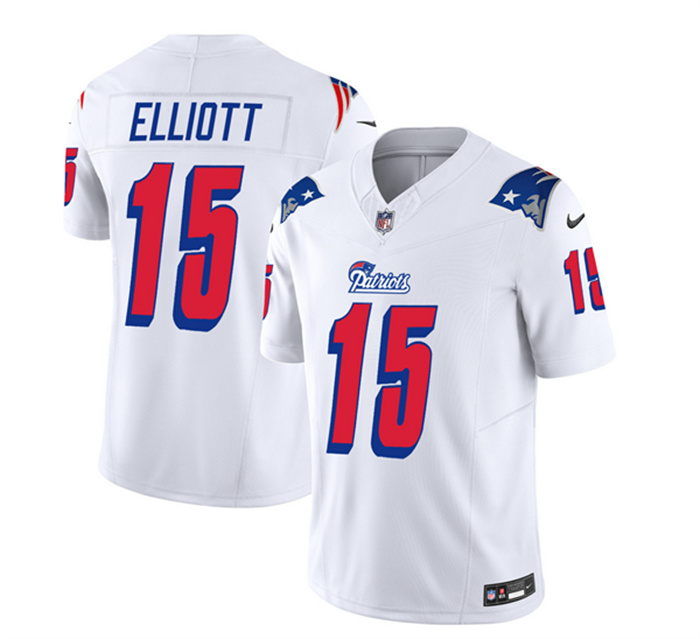 Personalized Men’s New England Patriots #15 Ezekiel Elliott White 2023 F.U.S.E. Throwback Limited Stitched Football Jersey