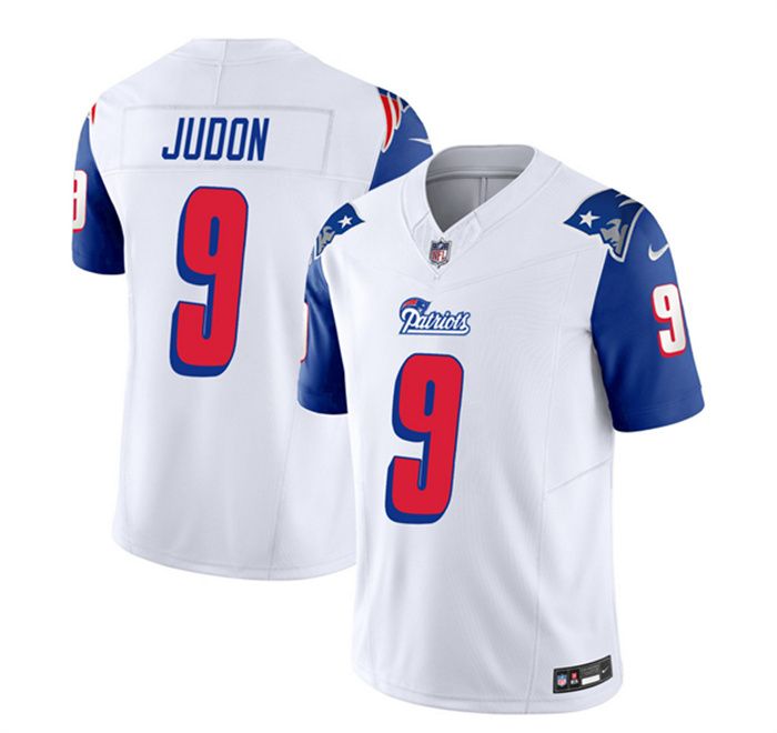 Personalized Men’s New England Patriots #9 Matthew Judon White Blue 2023 F.U.S.E. Throwback Limited Stitched Football Jersey