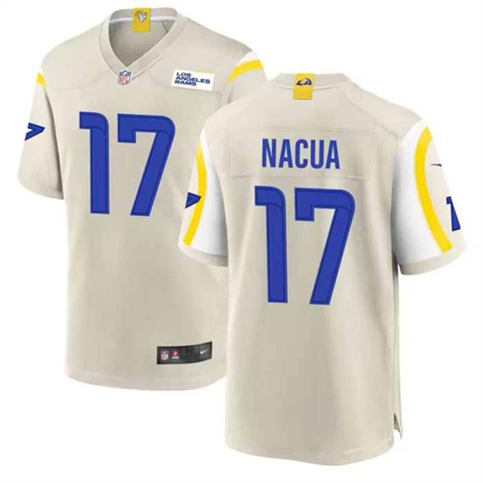 Personalized Men’s Los Angeles Rams #17 Puka Nacua Bone Stitched Game Jersey