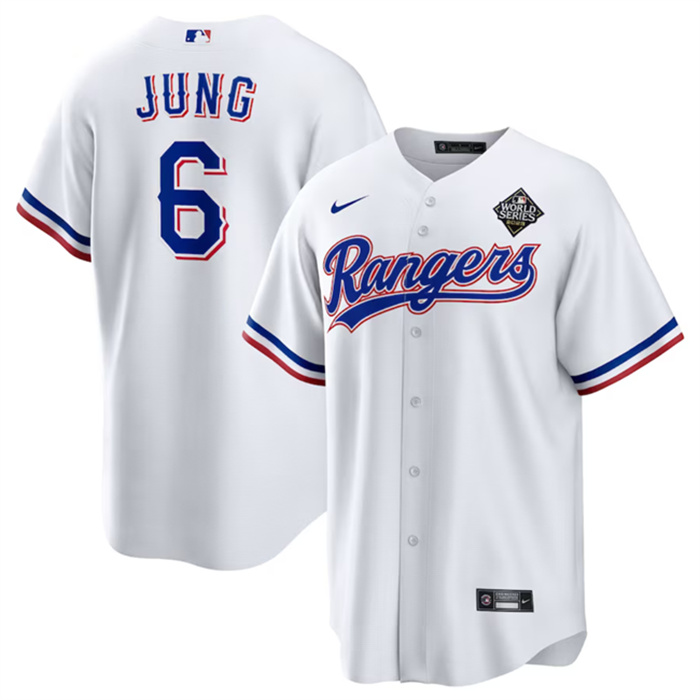 Personalized Men’s Texas Rangers #6 Josh Jung 2023 White World Series Stitched Baseball Jersey