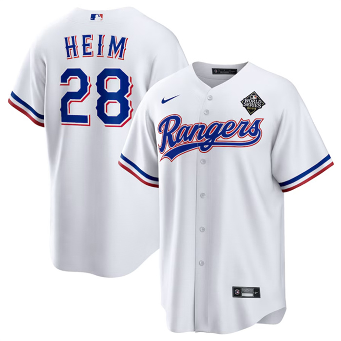 Personalized Men’s Texas Rangers #28 Jonah Heim 2023 White World Series Stitched Baseball Jersey