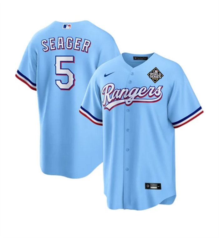 Personalized Men’s Texas Rangers #5 Corey Seager Blue 2023 World Series Stitched Baseball Jersey