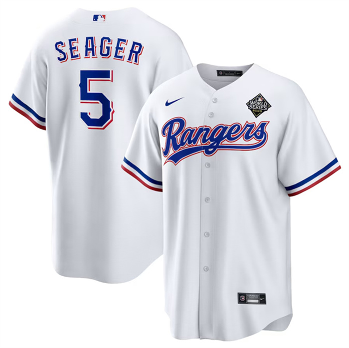 Personalized Men’s Texas Rangers #5 Corey Seager White 2023 World Series Stitched Baseball Jersey