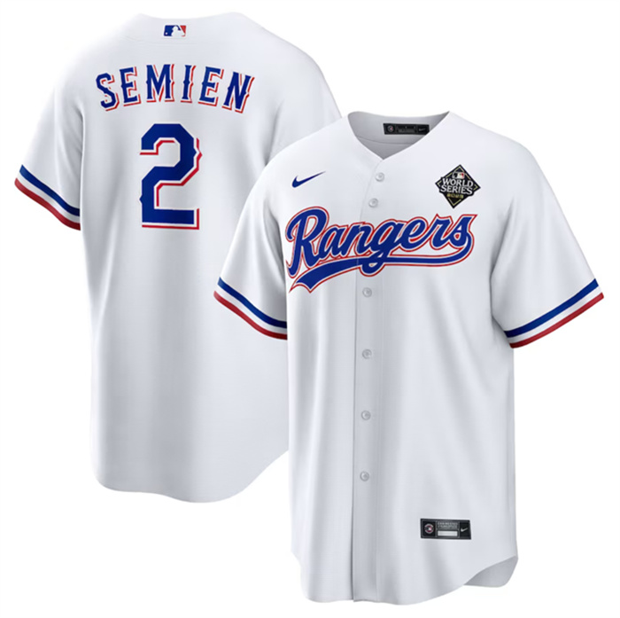 Personalized Men’s Texas Rangers #2 Marcus Semien 2023 White World Series Stitched Baseball Jersey