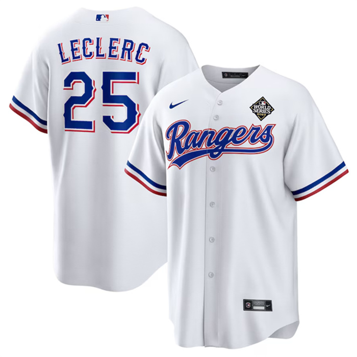 Personalized Men’s Texas Rangers #25 José Leclerc White 2023 World Series Stitched Baseball Jersey