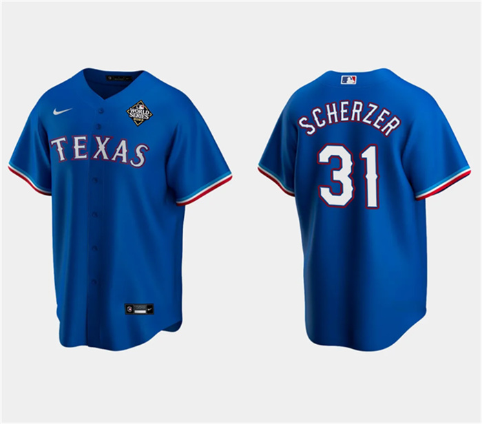 Personalized Men’s Texas Rangers #31 Max Scherzer Royal 2023 World Series Stitched Baseball Jersey