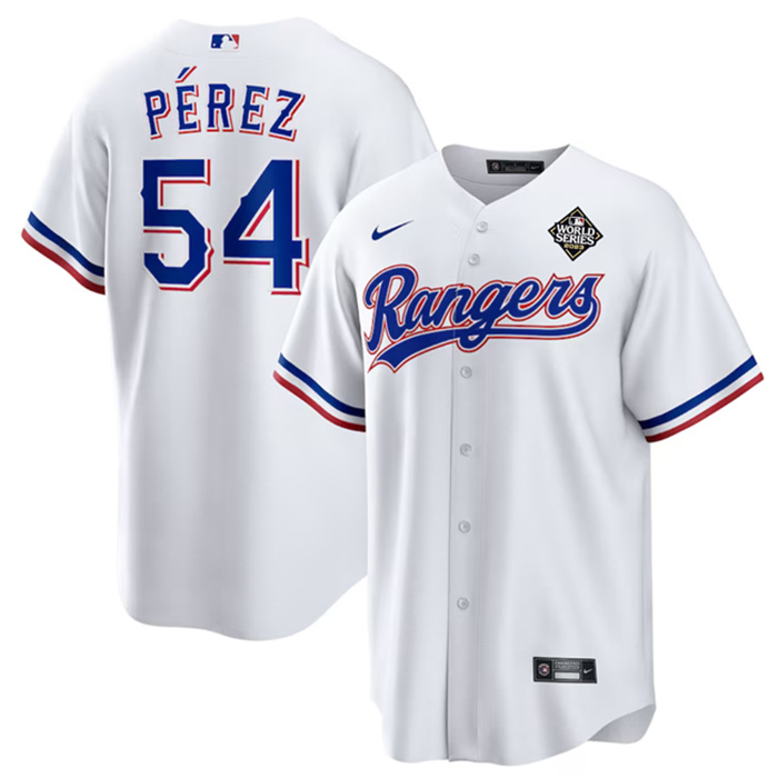 Personalized Men’s Texas Rangers #54 Martín Pérez White 2023 World Series Stitched Baseball Jersey