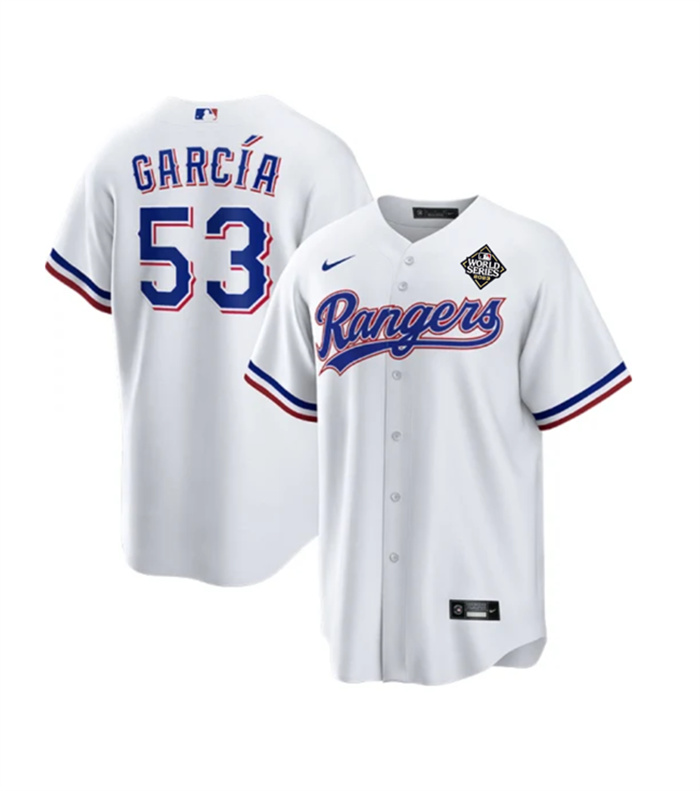 Personalized Men’s Texas Rangers #53 Adolis García White 2023 World Series Stitched Baseball Jersey
