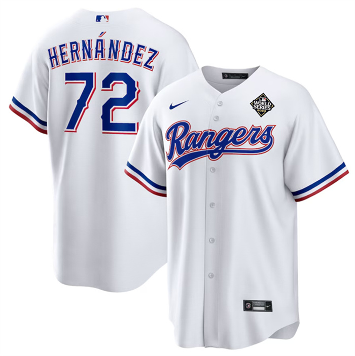 Personalized Men’s Texas Rangers #72 Jonathan Hernandez White 2023 World Series Stitched Baseball Jersey