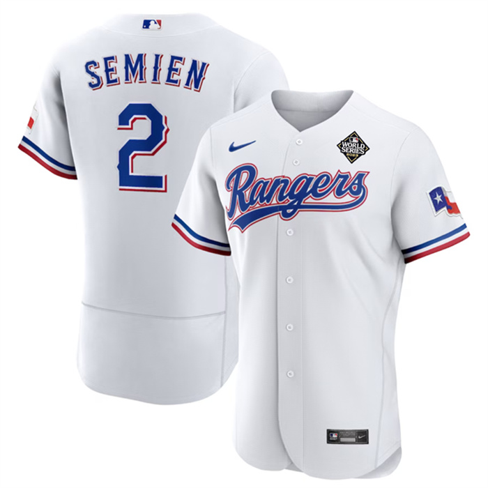 Personalized Men’s Texas Rangers #2 Marcus Semien White 2023 World Series Flex Base Stitched Baseball Jersey