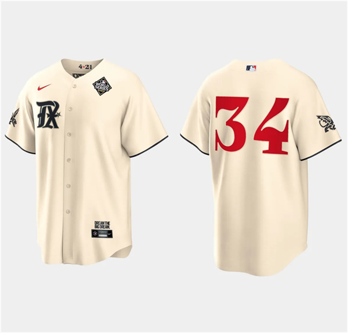Personalized Men’s Texas Rangers #34 Nolan Ryan Cream 2023 World Series City Connect Stitched Baseball Jersey