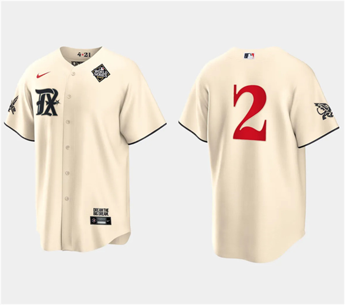 Personalized Men’s Texas Rangers #2 Marcus Semien Cream 2023 World Series City Connect Stitched Baseball Jersey