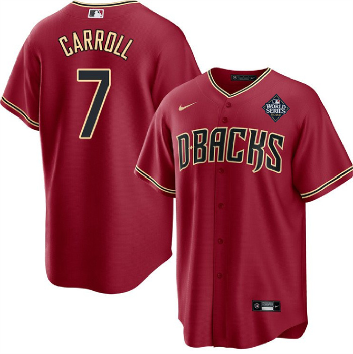 Personalized Men’s Arizona Diamondbacks #7 Corbin Carroll Red 2023 World Series Cool Base Stitched Baseball Jersey
