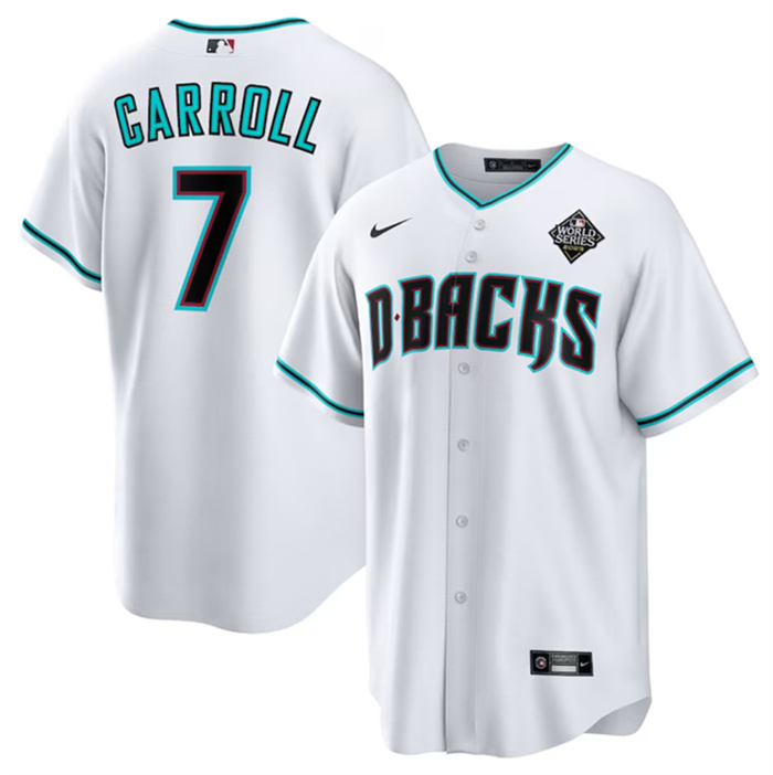 Personalized Men’s Arizona Diamondbacks #7 Corbin Carroll White 2023 World Series Cool Base Stitched Baseball Jersey