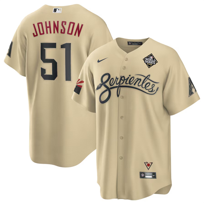 Personalized Men’s Arizona Diamondbacks #51 Randy Johnson Gold 2023 World Series City Connect Cool Base Stitched Baseball Jersey
