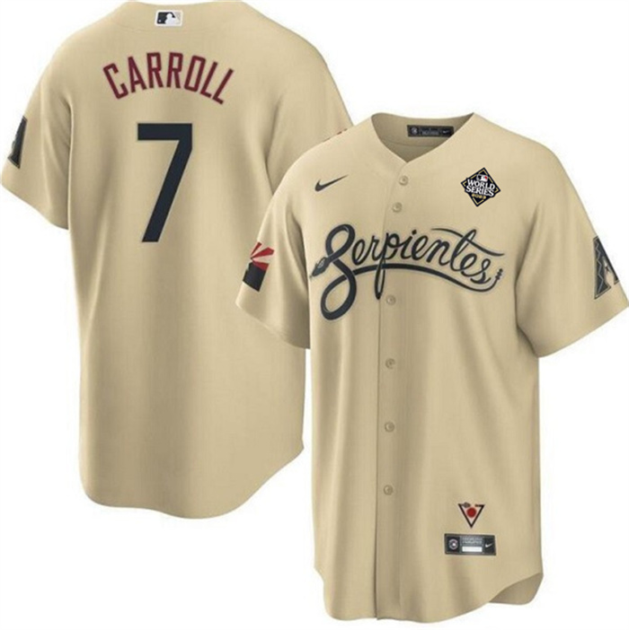 Personalized Men’s Arizona Diamondbacks #7 Corbin Carroll Gold 2023 World Series City Connect Cool Base Stitched Baseball Jersey