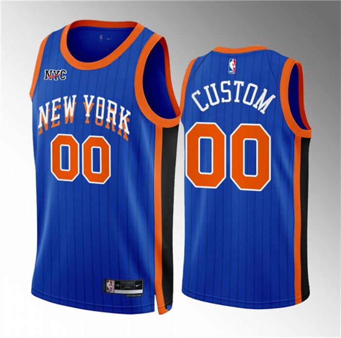 Personalized Men’s New Yok Knicks Active Player Blue 2023 24 City Edition Stitched Basketball Jersey