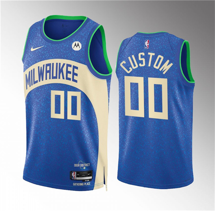 Personalized Men’s Milwaukee Bucks Active Player 2023 24 Blue City Edition Stitched Basketball Jersey