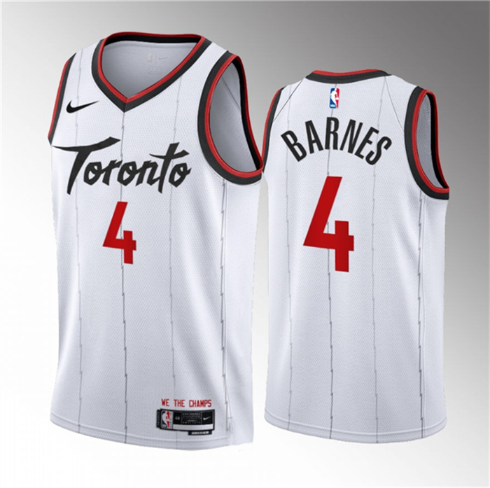 Personalized Men’s Toronto Raptors #4 Scottie Barnes White 2023 24 Association Edition Stitched Basketball Jersey