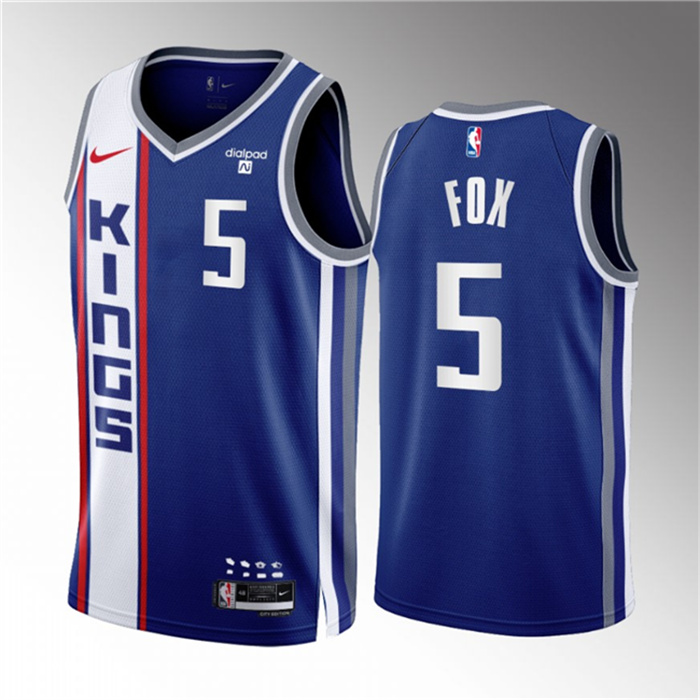 Personalized Men’s Sacramento Kings #5 De’Aaron Fox Blue 2023 24 City Edition Stitched Basketball Jersey