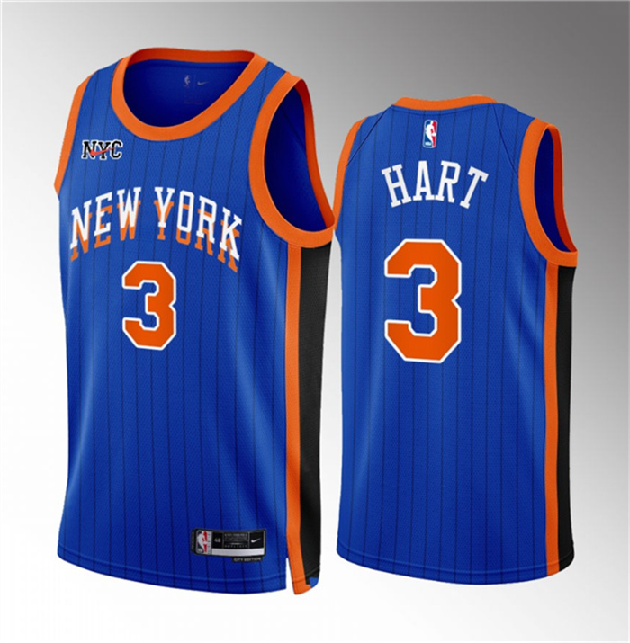 Personalized Men’s New Yok Knicks #3 Josh Hart Blue 2023 24 City Edition Stitched Basketball Jersey