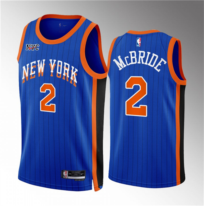 Personalized Men’s New Yok Knicks #2 Miles McBride Blue 2023 24 City Edition Stitched Basketball Jersey