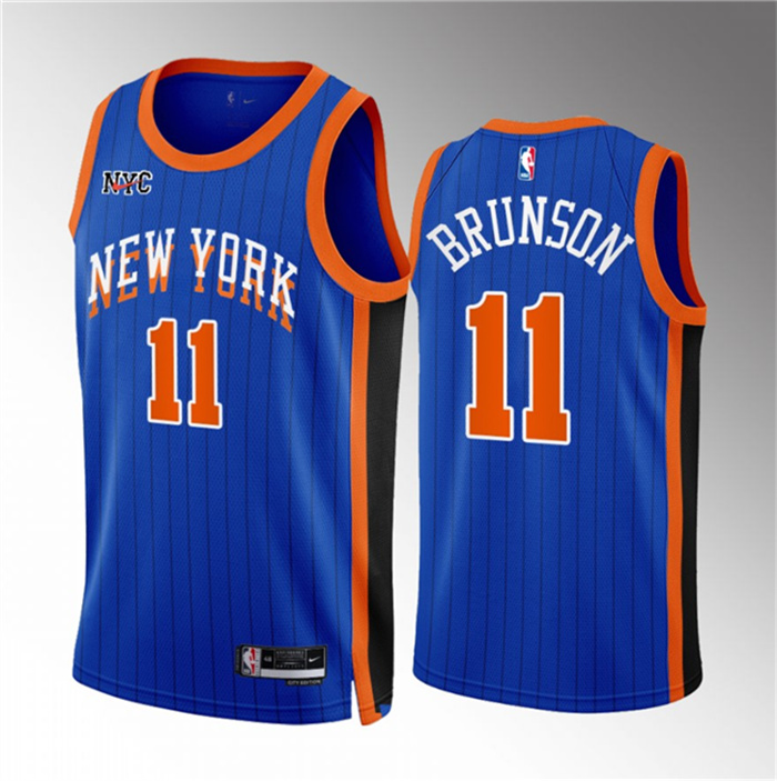 Personalized Men’s New Yok Knicks #11 Jalen Brunson Blue 2023 24 City Edition Stitched Basketball Jersey