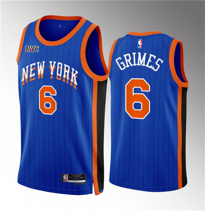 Personalized Men’s New Yok Knicks #6 Quentin Grimes Blue 2023 24 City Edition Stitched Basketball Jersey