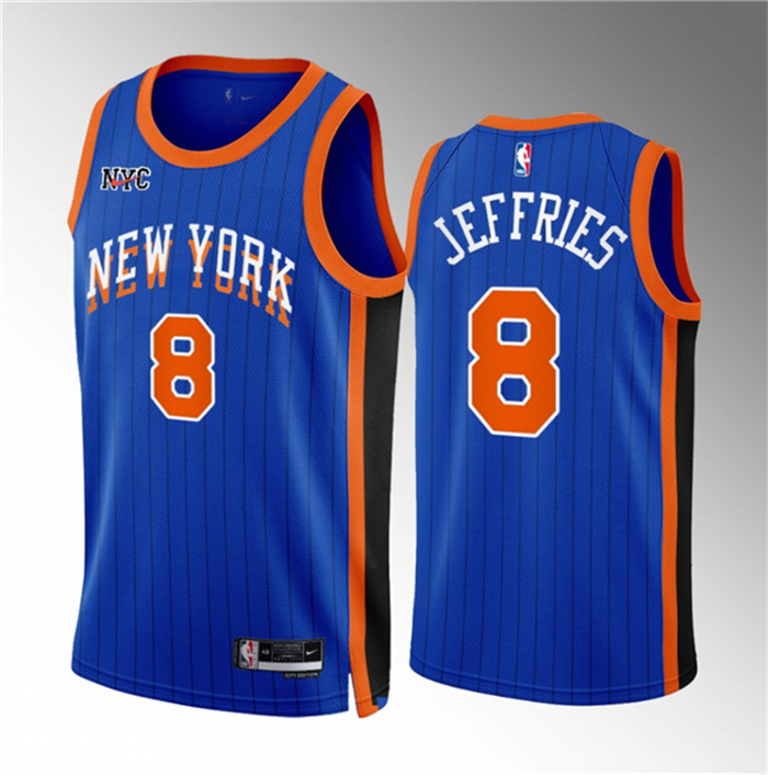 Personalized Men’s New Yok Knicks #8 DaQuan Jeffries Blue 2023 24 City Edition Stitched Basketball Jersey