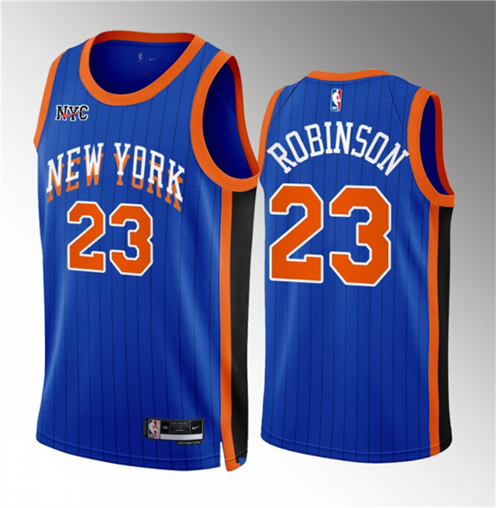 Personalized Men’s New Yok Knicks #23 Mitchell Robinson Blue 2023 24 City Edition Stitched Basketball Jersey