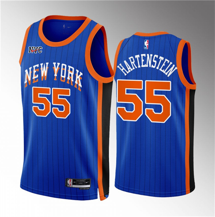 Personalized Men’s New Yok Knicks #55 Isaiah Hartenstein Blue 2023 24 City Edition Stitched Basketball Jersey