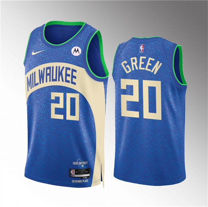 Personalized Men’s Milwaukee Bucks #20 A.J. Green 2023 24 Blue City Edition Stitched Basketball Jersey