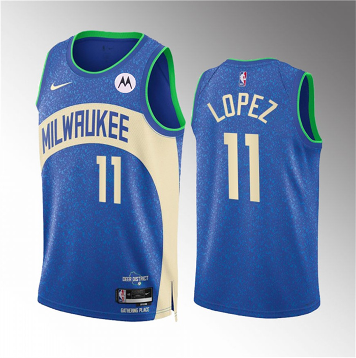Personalized Men’s Milwaukee Bucks #11 Brook Lopez 2023 24 Blue City Edition Stitched Basketball Jersey