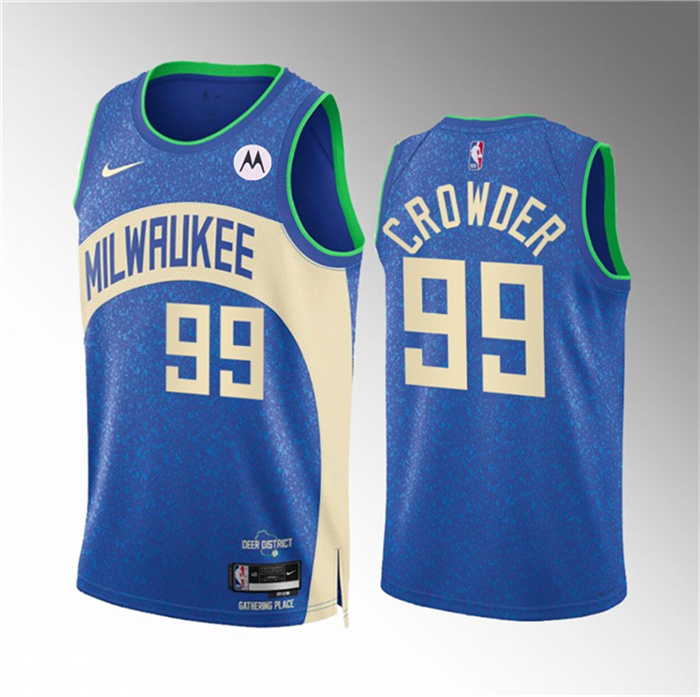 Personalized Men’s Milwaukee Bucks #99 Jae Crowder 2023 24 Blue City Edition Stitched Basketball Jersey