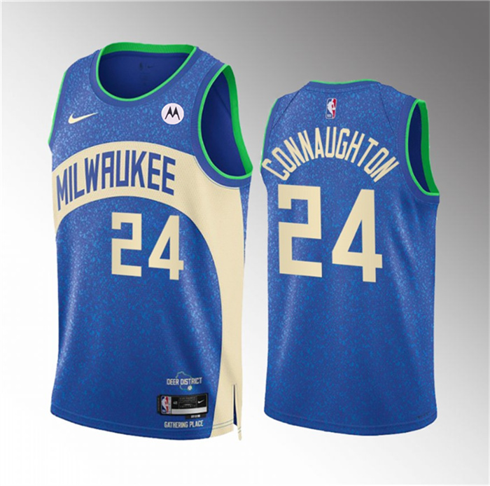Personalized Men’s Milwaukee Bucks #24 Pat Connaughton 2023 24 Blue City Edition Stitched Basketball Jersey
