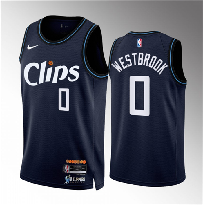Personalized Men’s Los Angeles Clippers #0 Russell Westbrook Navy 2023 24 City Edition Stitched Jersey