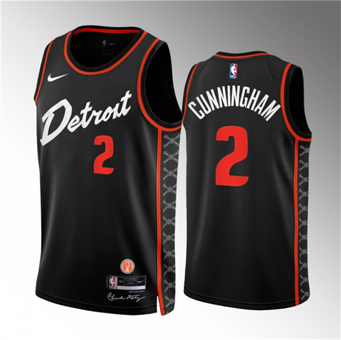 Personalized Men’s Detroit Pistons #2 Cade Cunningham Black 2023 24 City Edition Stitched Basketball Jersey