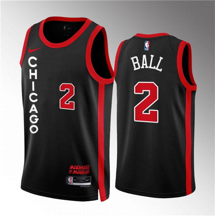 Personalized Men’s Chicago Bulls #2 Lonzo Ball Black 2023 24 City Edition Stitched Basketball Jersey