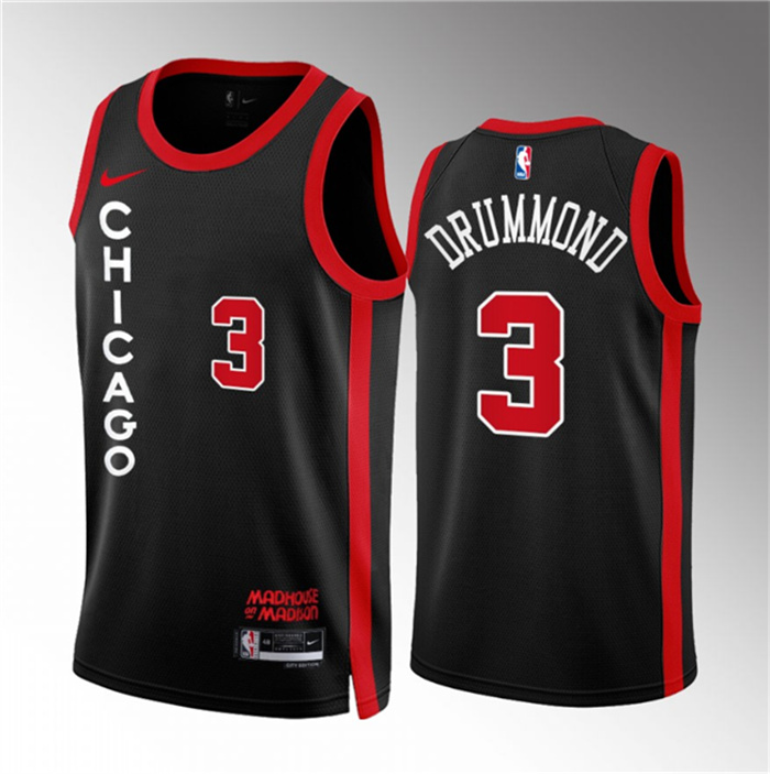 Personalized Men’s Chicago Bulls #3 Andre Drummond Black 2023 24 City Edition Stitched Basketball Jersey