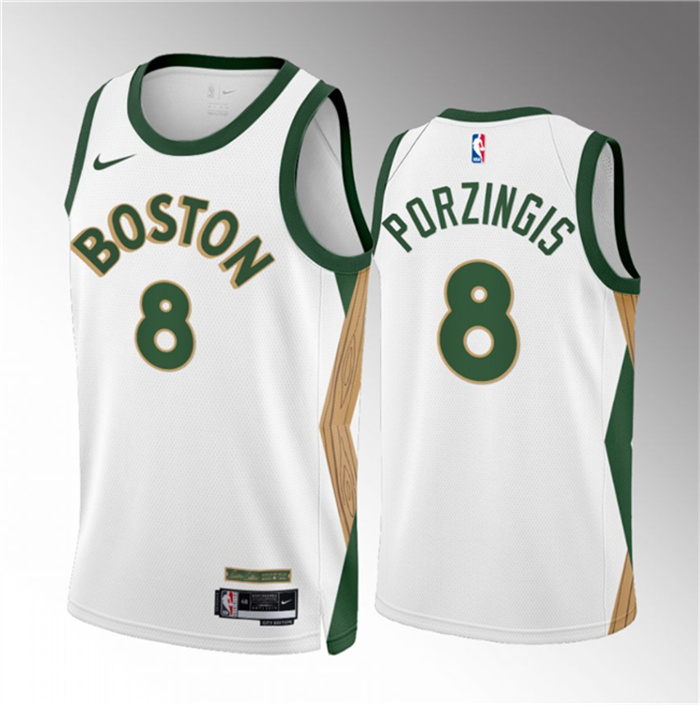 Personalized Men’s Boston Celtics #8 Kristaps Porzingis White 2023 24 City Edition Stitched Basketball Jersey
