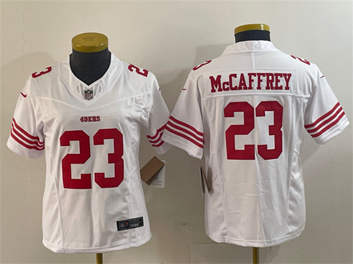 Personalized Women’s San Francisco 49ers #23 Christian McCaffrey White 2023 F.U.S.E. Untouchable Limited Stitched Jersey(Run Small)